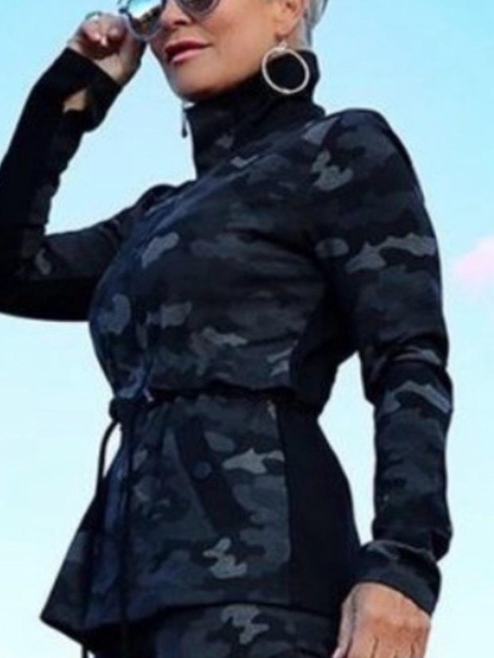 CAbi Black & Gray Camo Drawstring Athleisure Jacket
